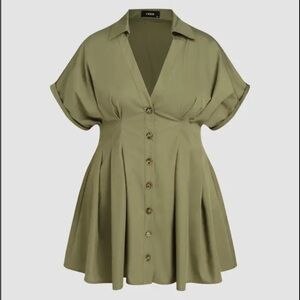 Cider Olive Green Button-Up Dress